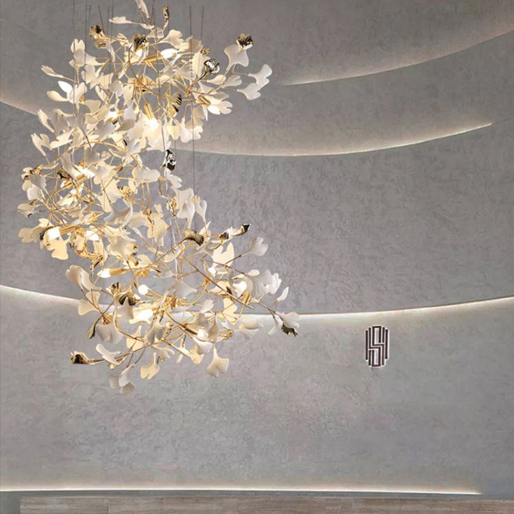 Ceramic Ginkgo Staircase Long Branch Chandelier chandeliers for dining room,chandeliers for stairways,chandeliers for foyer,chandeliers for bedrooms,chandeliers for kitchen,chandeliers for living room Rbrights 49.2" D