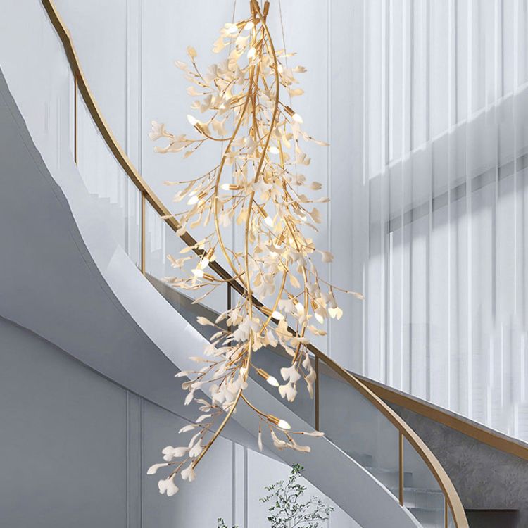 Ceramic Ginkgo Staircase Long Branch Chandelier chandeliers for dining room,chandeliers for stairways,chandeliers for foyer,chandeliers for bedrooms,chandeliers for kitchen,chandeliers for living room Rbrights 23.6" D