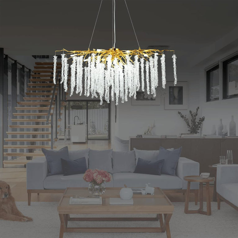 Doris White Crystal Rectangle Branch Chandelier Gold 45"L