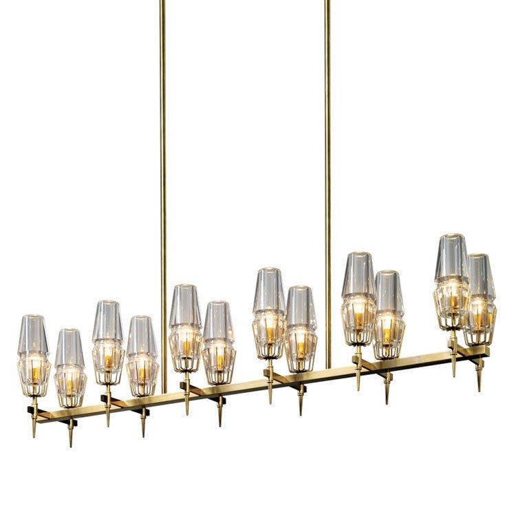Dave Glass Brass Linear Chandelier Light for Dining Room