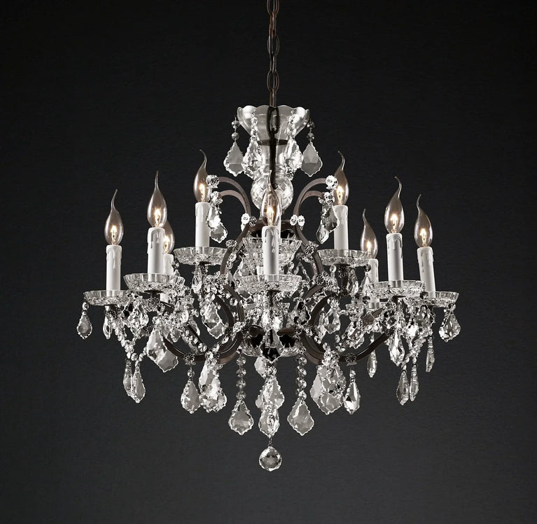 Rococo Iron Crystal Round Chandelier 28"