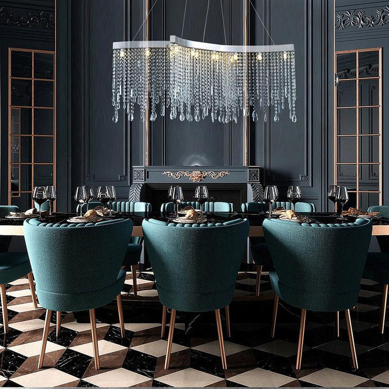 Kaler Elegant Arc-Shaped Crystal Curtain Modern Chandelier, Modern Chandelier Light chandeliers for dining room,chandeliers for stairways,chandeliers for foyer,chandeliers for bedrooms,chandeliers for kitchen,chandeliers for living room Rbrights 31.5" D