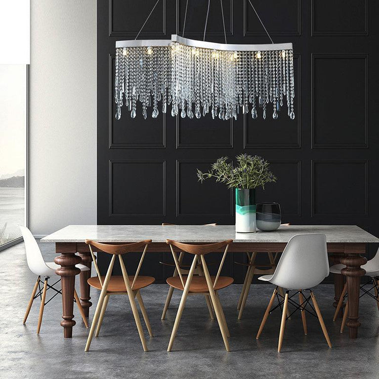 Kaler Elegant Arc-Shaped Crystal Curtain Modern Chandelier, Modern Chandelier Light chandeliers for dining room,chandeliers for stairways,chandeliers for foyer,chandeliers for bedrooms,chandeliers for kitchen,chandeliers for living room Rbrights 15.7" D