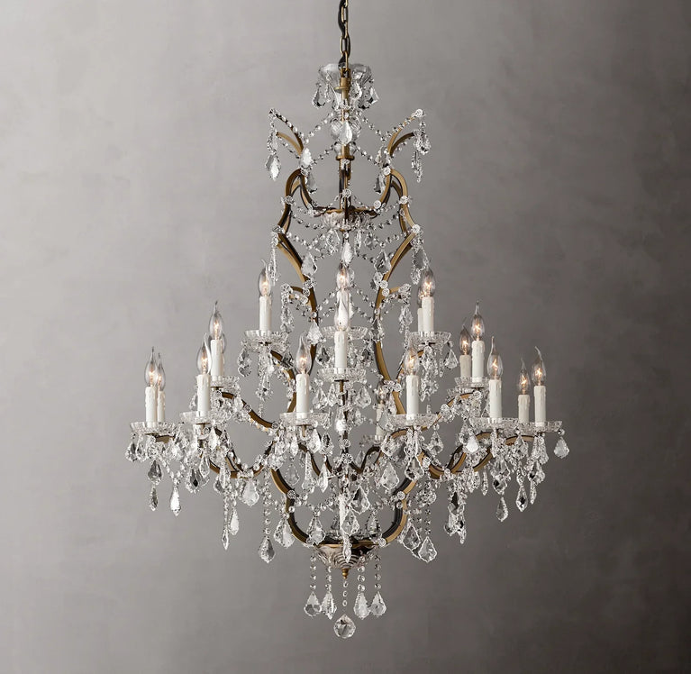 Rococo Iron & Crystal Round Chandelier 40"
