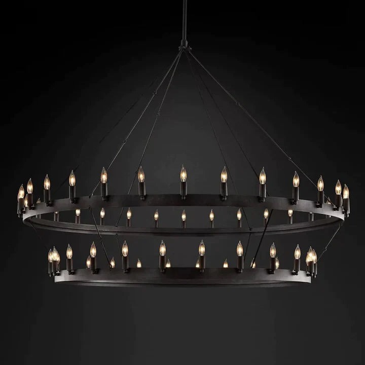 Filament Vintage Two-Tier Round Metal Chandelier Lighting 36"/50"/63"/71"