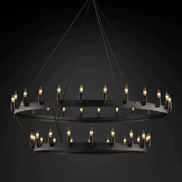 Filament Vintage Two-Tier Round Metal Chandelier Lighting 36"/50"/63"/71"