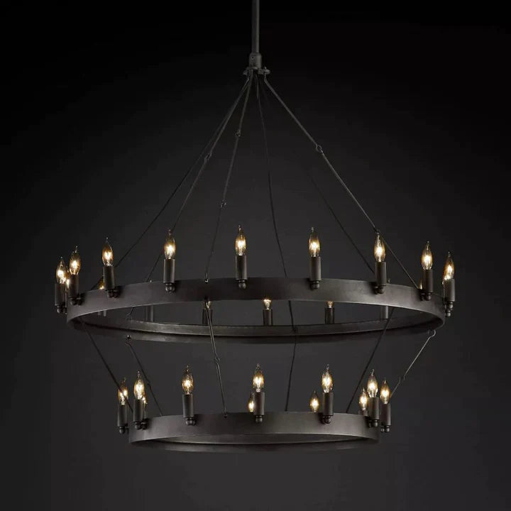 Filament Vintage Two-Tier Round Metal Chandelier Lighting 36"/50"/63"/71"