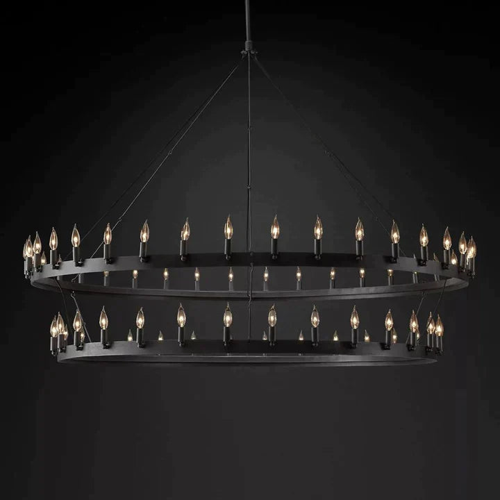Filament Vintage Two-Tier Round Metal Chandelier Lighting 36"/50"/63"/71"
