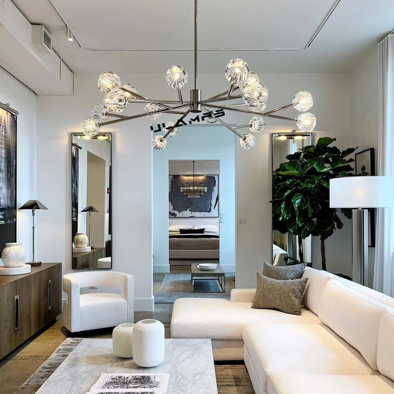Boule De Cristal Clear Glass Ball Modern Round Chandelier Light 36"