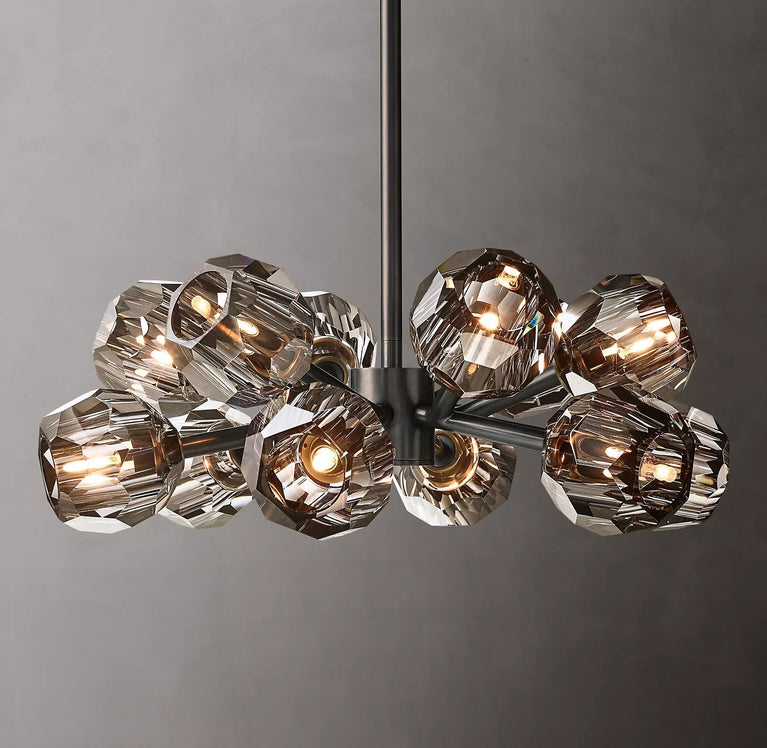 Boule De Cristal Smoke Glass Ball Modern Round Chandelier Light 24"