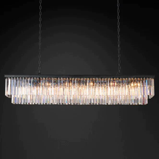 Clavel 2 Tiers Crystal Island Linear Chandelier Brass