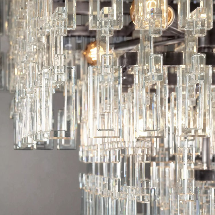 Fabricia Tiered Rectangle Glass Chandelier, Luxury Modern Indoor Lamps