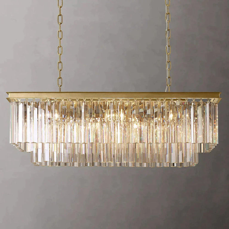 Clavel 2 Tiers Crystal Island Linear Chandelier Brass