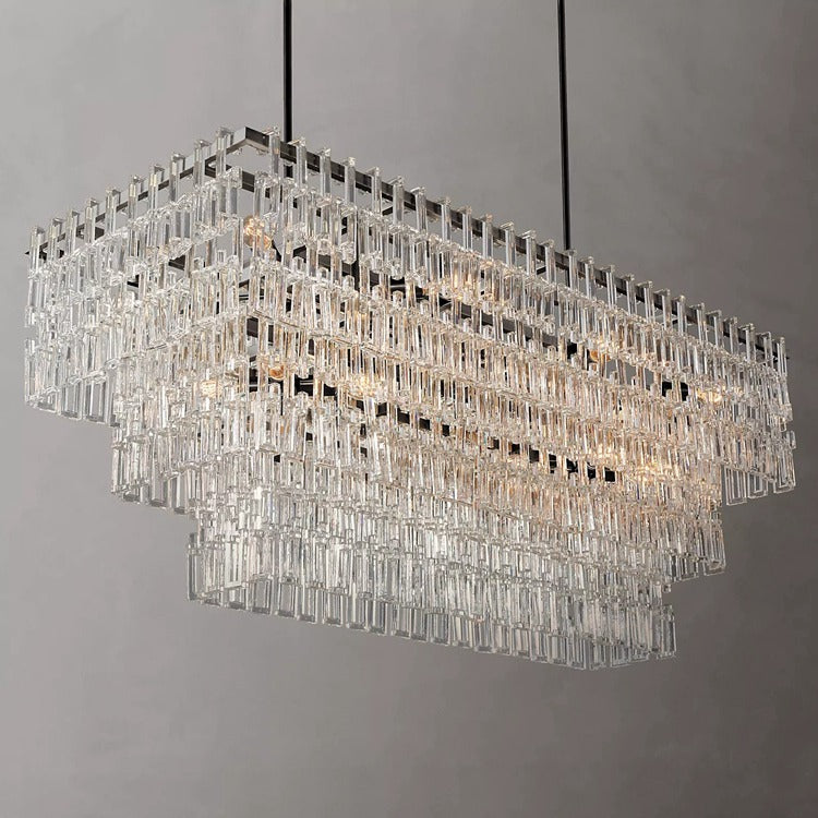 Fabricia Tiered Rectangle Glass Chandelier, Luxury Modern Indoor Lamps