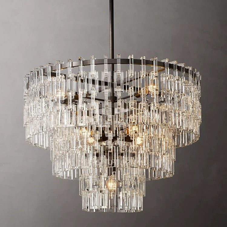 Fabricia Tiered Round Glass Chandelier, Hanging Restaurant Dinning Chandelier Light