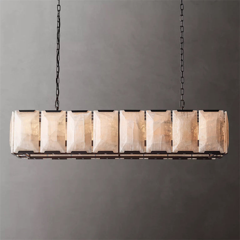 Harlowe Calcite Rectangular Chandelier 55", Modern Alabaster chandelier