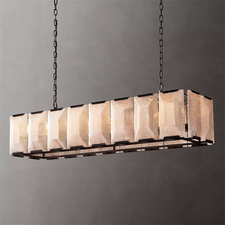 Harlowe Calcite Rectangular Chandelier 55", Modern Alabaster chandelier