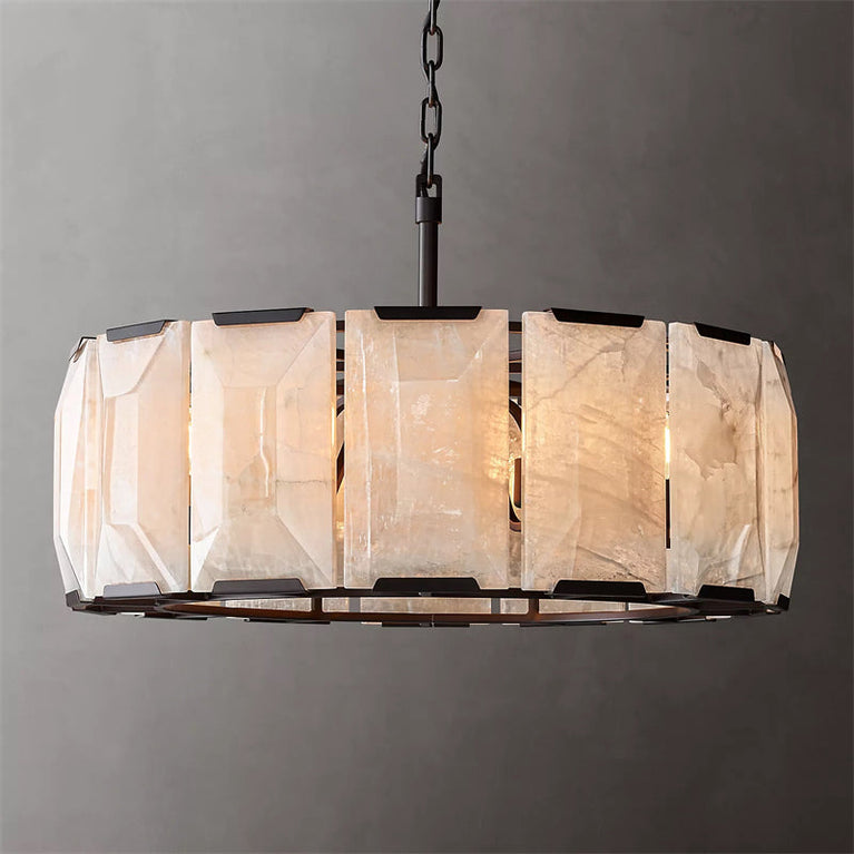 Harlowe Calcite Round Chandelier 31", Modern Indoor Light Fixtures