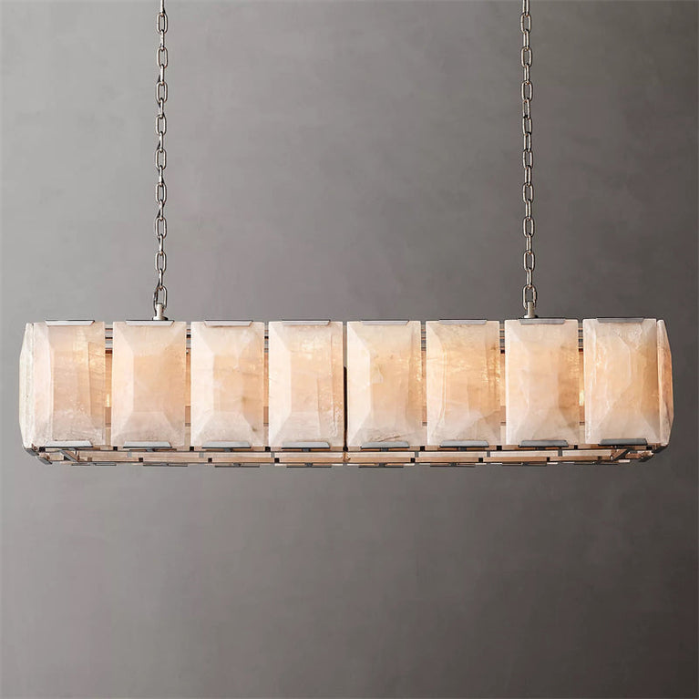 Harlowe Calcite Rectangular Chandelier 55", Modern Alabaster chandelier