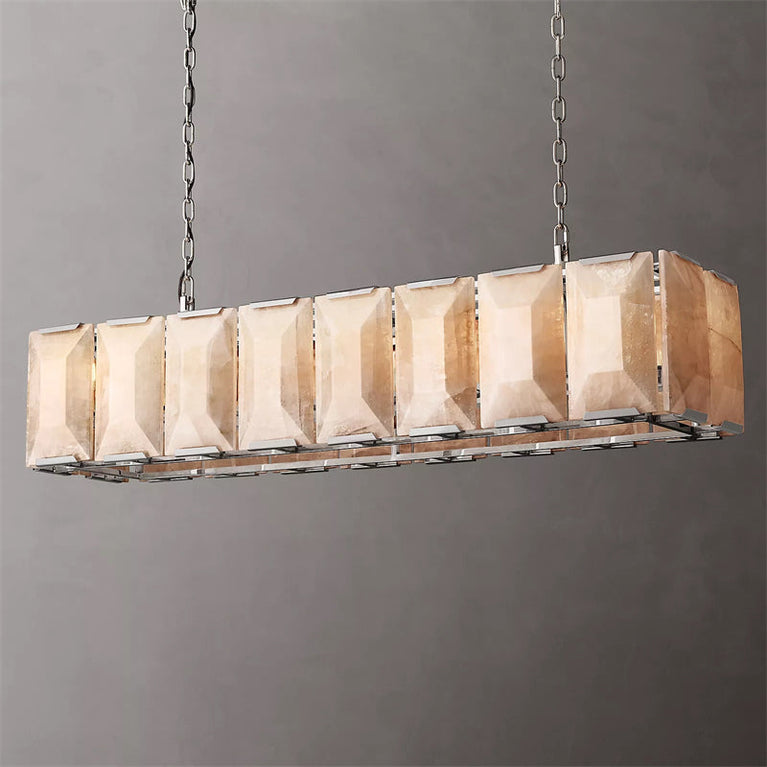 Harlowe Calcite Rectangular Chandelier 55", Modern Alabaster chandelier