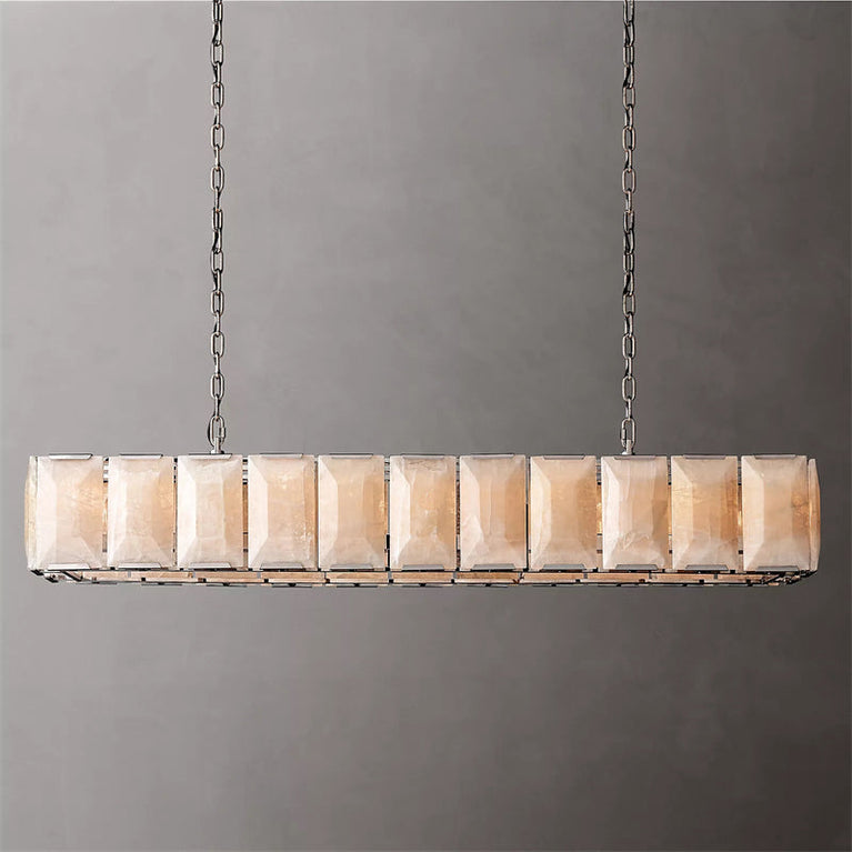 Harlowe Calcite Rectangular Chandelier 74", Modern Marble Chandelier