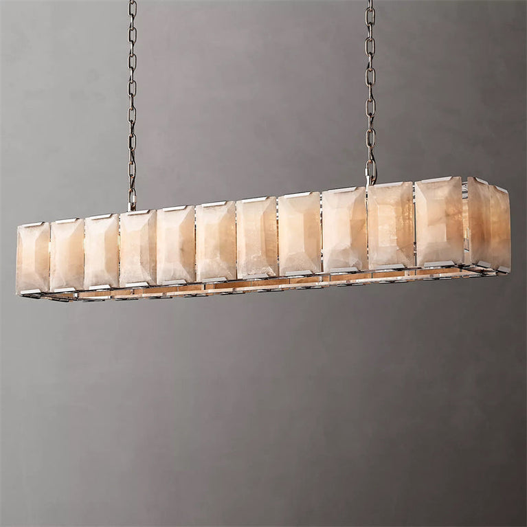 Harlowe Calcite Rectangular Chandelier 74", Modern Marble Chandelier