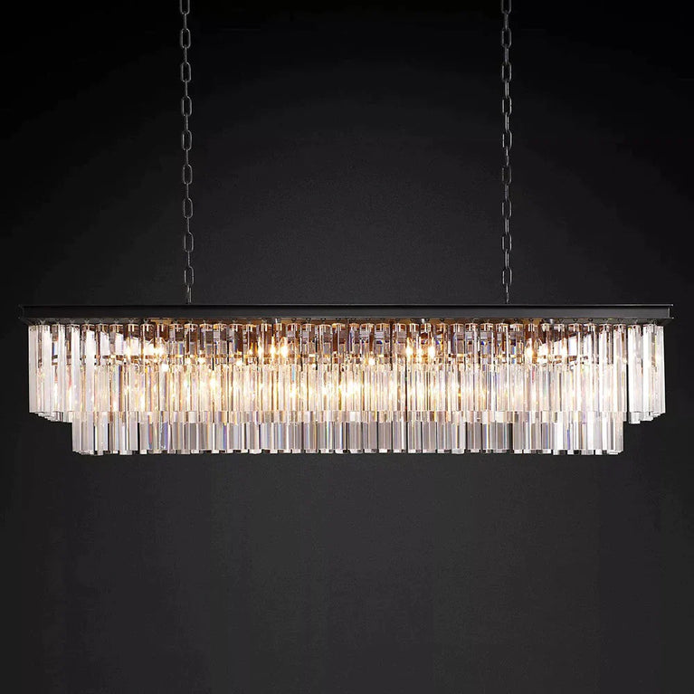 Clavel 2 Tiers Crystal Island Linear Chandelier Brass