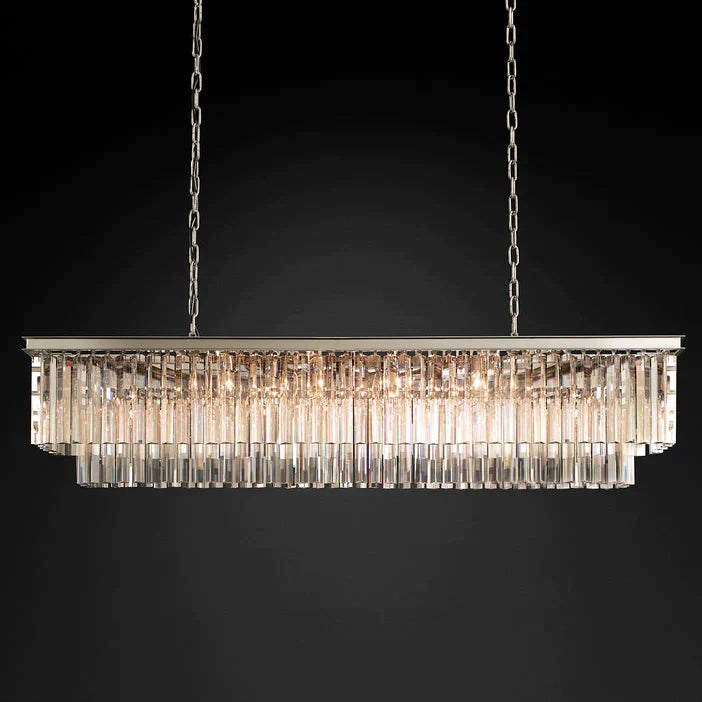 Clavel 2 Tiers Crystal Island Linear Chandelier Brass