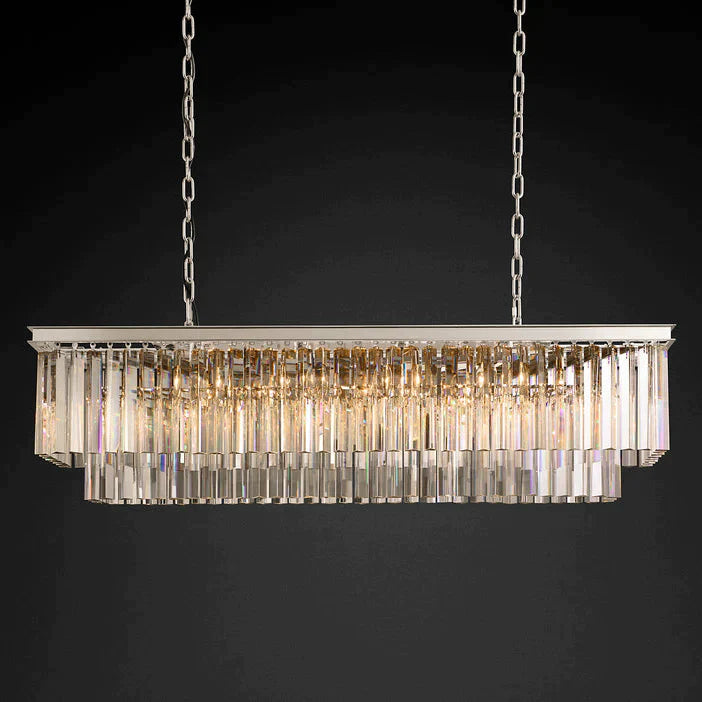 Clavel 2 Tiers Crystal Island Linear Chandelier Brass