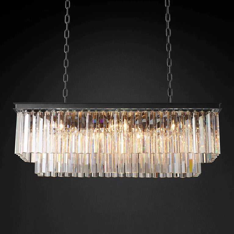 Clavel 2 Tiers Crystal Island Linear Chandelier Brass