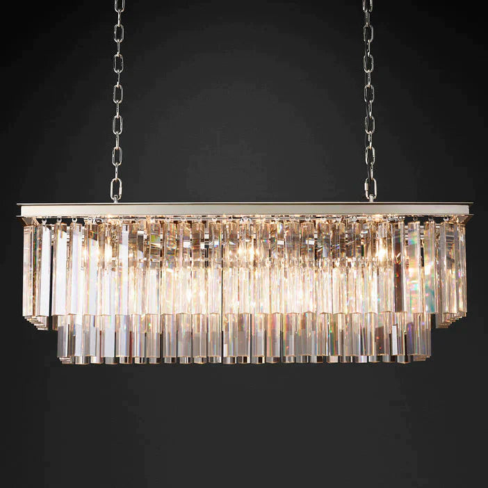 Clavel 2 Tiers Crystal Island Linear Chandelier Brass