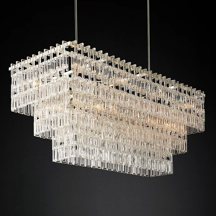 Fabricia Tiered Rectangle Glass Chandelier, Luxury Modern Indoor Lamps