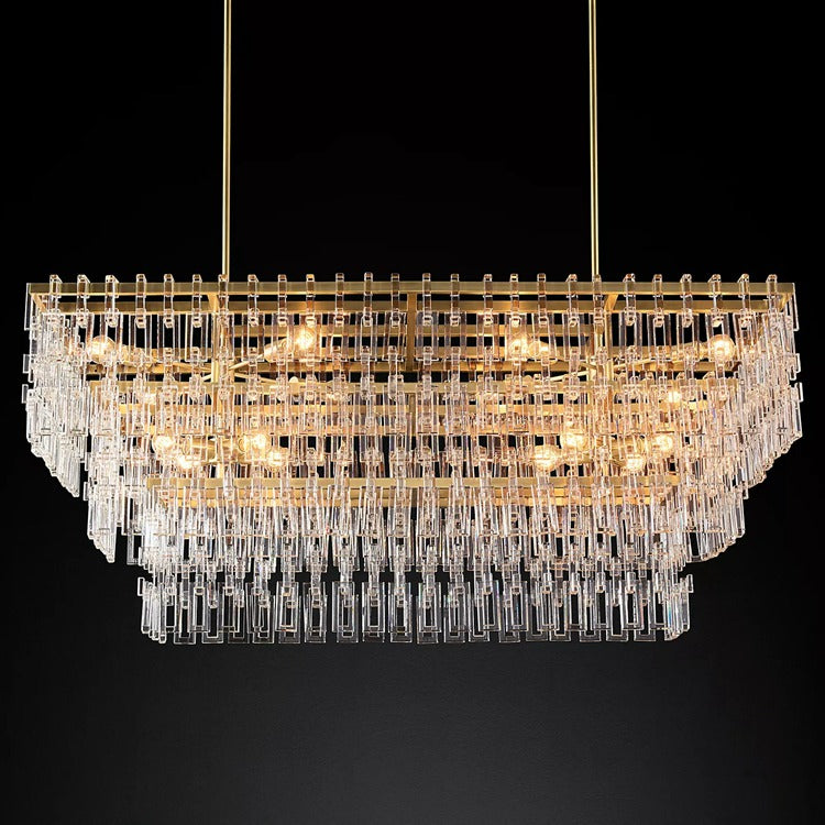 Fabricia Tiered Rectangle Glass Chandelier, Luxury Modern Indoor Lamps