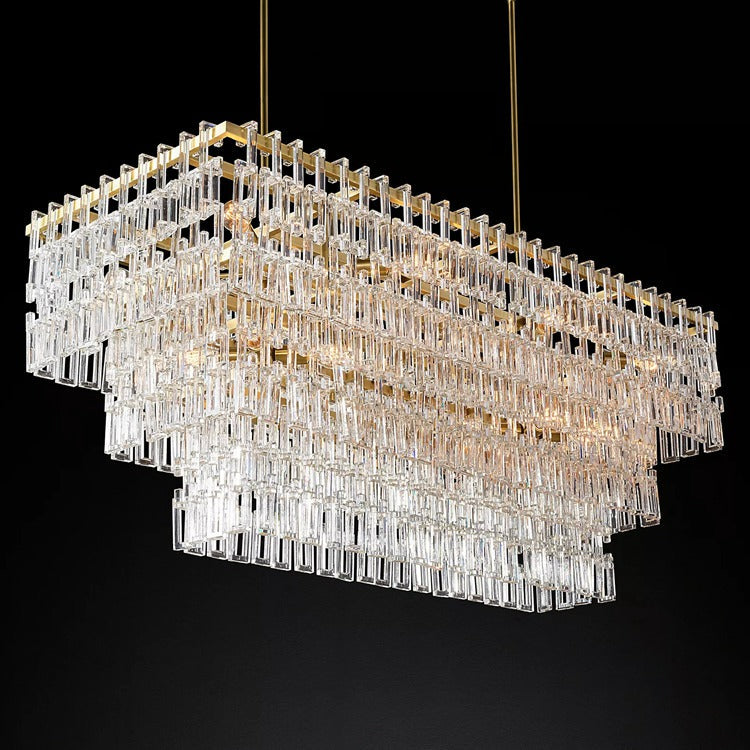 Fabricia Tiered Rectangle Glass Chandelier, Luxury Modern Indoor Lamps
