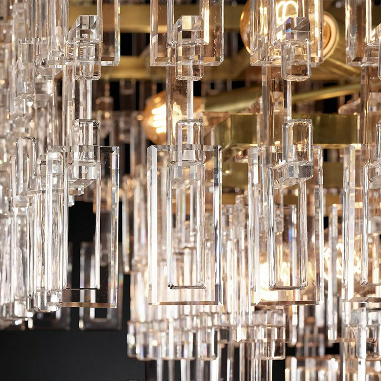 Fabricia Tiered Rectangle Glass Chandelier, Luxury Modern Indoor Lamps