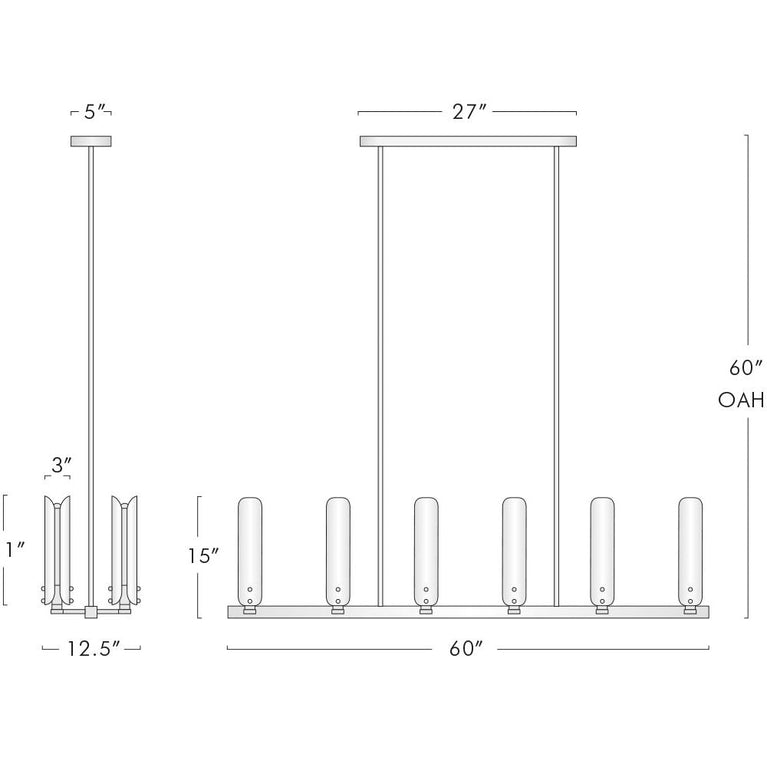 Lydia Modern Linear Glass Chandelier Over Dining Table