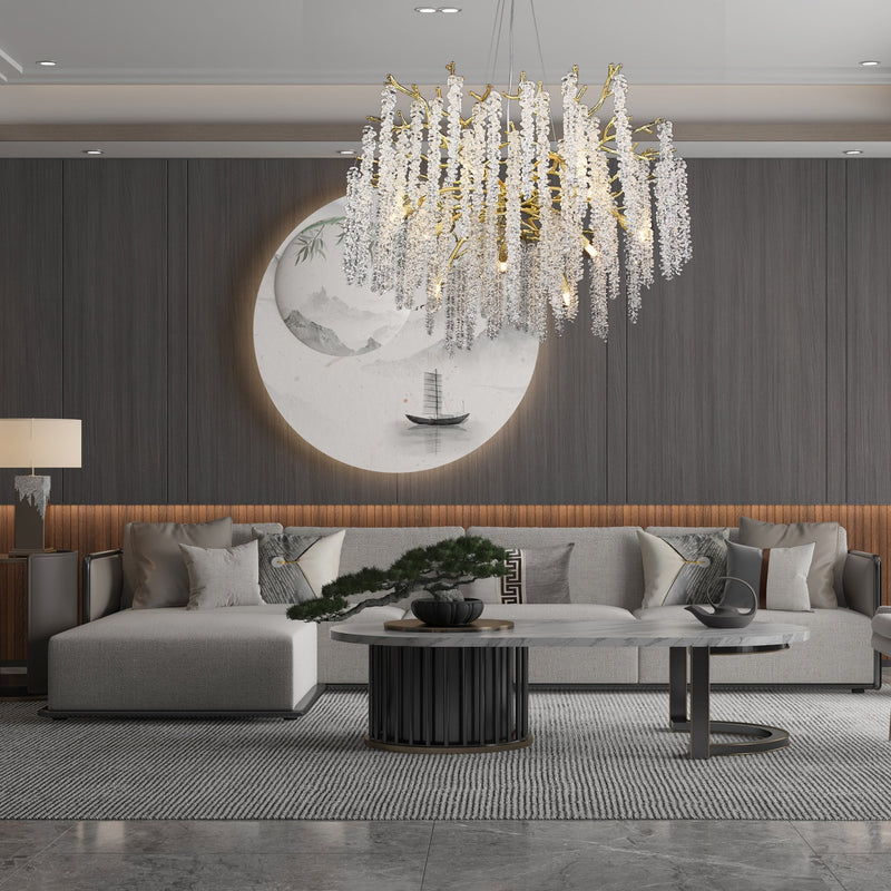 Neve Metal Lighting Living Room Branch Chandelier Glass Lamp