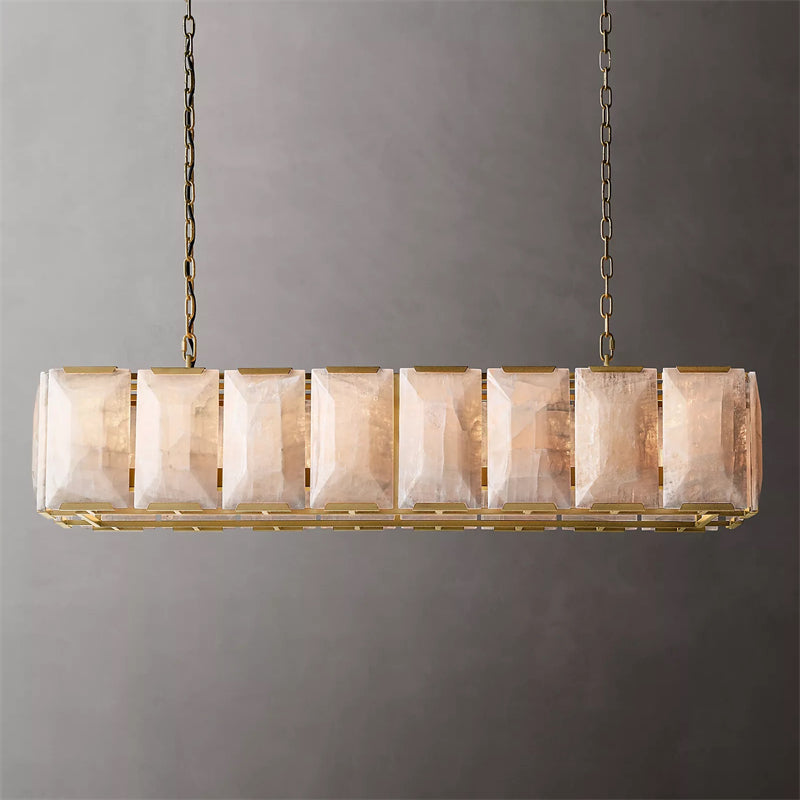 Harlowe Calcite Rectangular Chandelier 55", Modern Alabaster chandelier