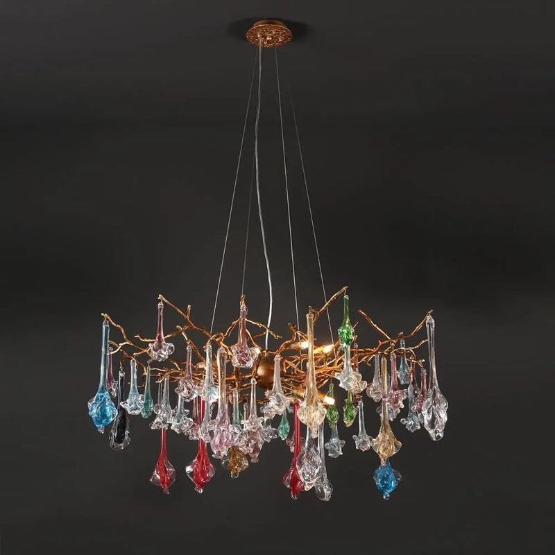 Modern Colorful Crystal Flower Drop Branch Chandelier Light