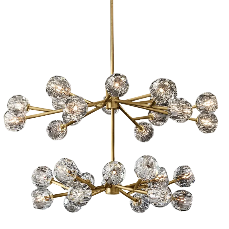 Boule De Cristal Clear Glass Ball Double Layer Round Chandelier Light 48"+36"
