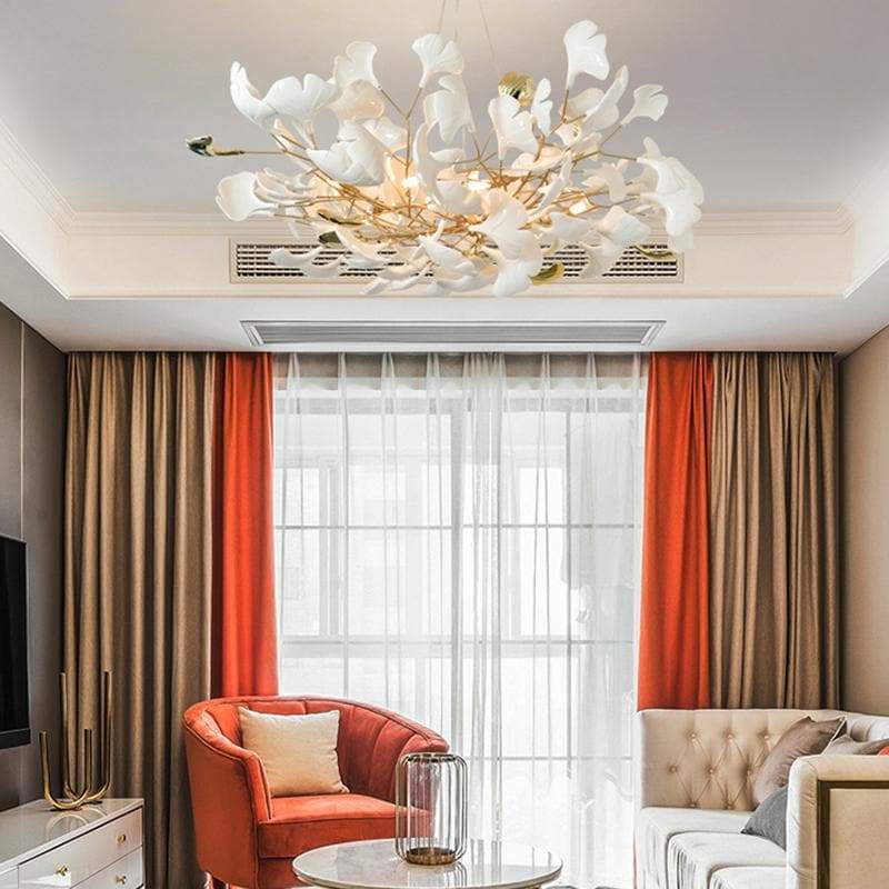 Ceramic Ginkgo Petal Chandelier chandeliers for dining room,chandeliers for stairways,chandeliers for foyer,chandeliers for bedrooms,chandeliers for kitchen,chandeliers for living room Rbrights   