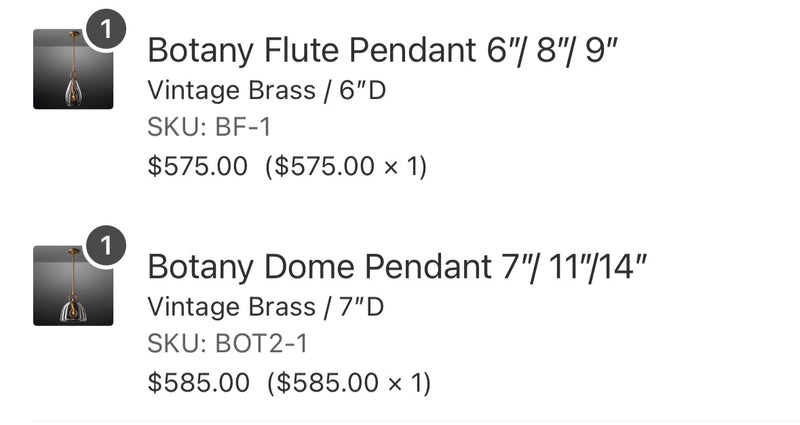 Botany Pendants  (price make up)