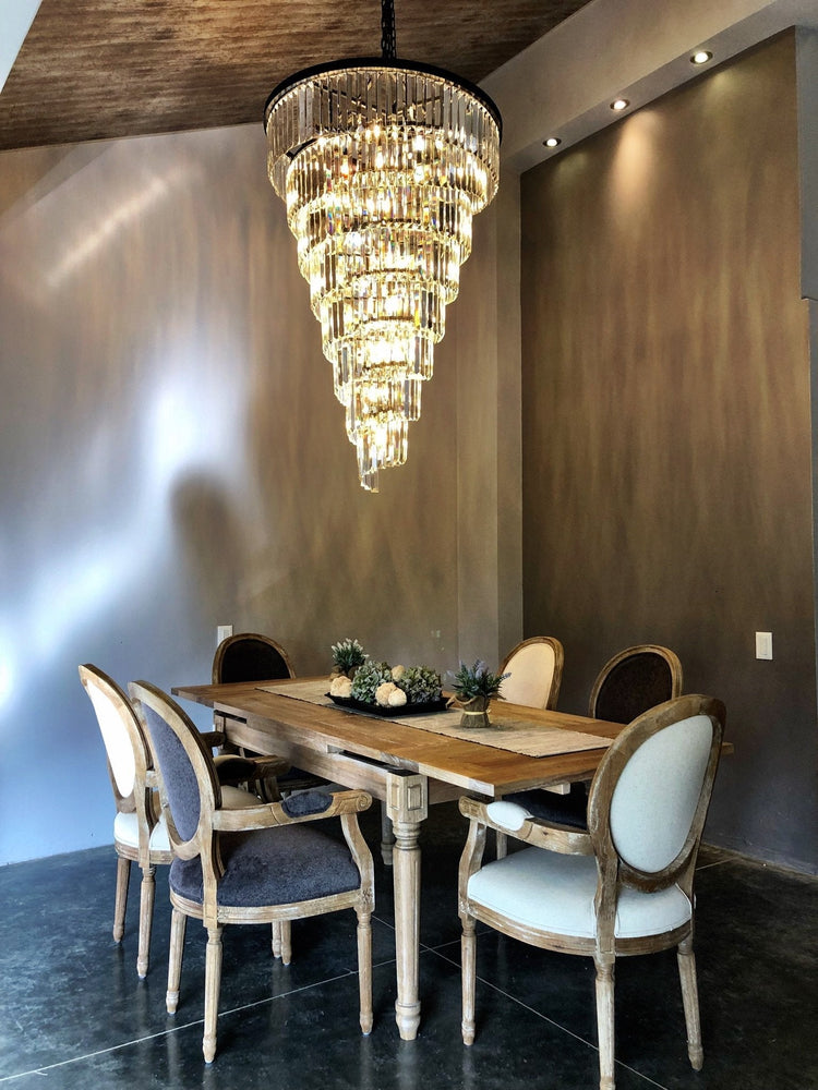 Odeon Spiral Tiered/ Layered Crystal Fringe Living Room Chandelier Light