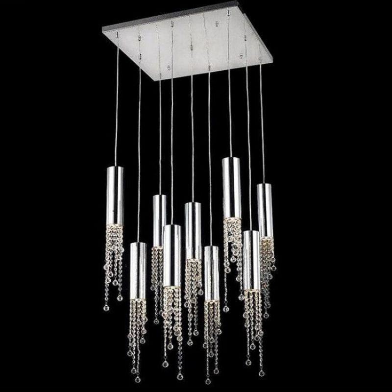 Kaler Cylinder Modern Crystal Pendant, Contemporary Pendant Light chandeliers for dining room,chandeliers for stairways,chandeliers for foyer,chandeliers for bedrooms,chandeliers for kitchen,chandeliers for living room Rbrights Square 9 Lights  