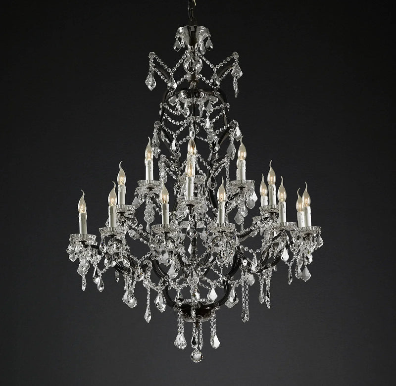 Rococo Iron & Crystal Round Chandelier 40"