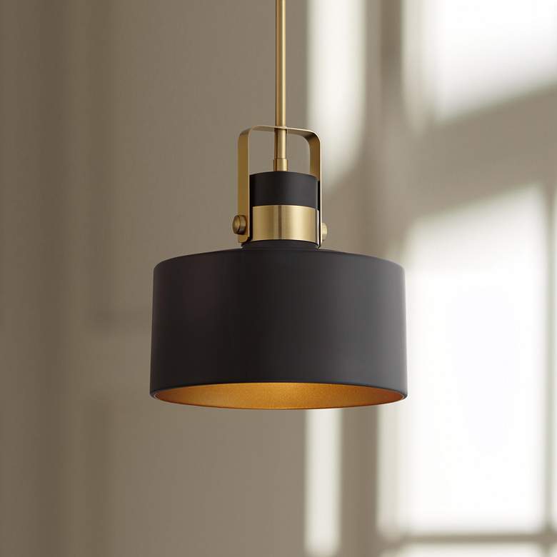 Courtney Wide Soft Gold Matte Black Mini Pendant 10" D