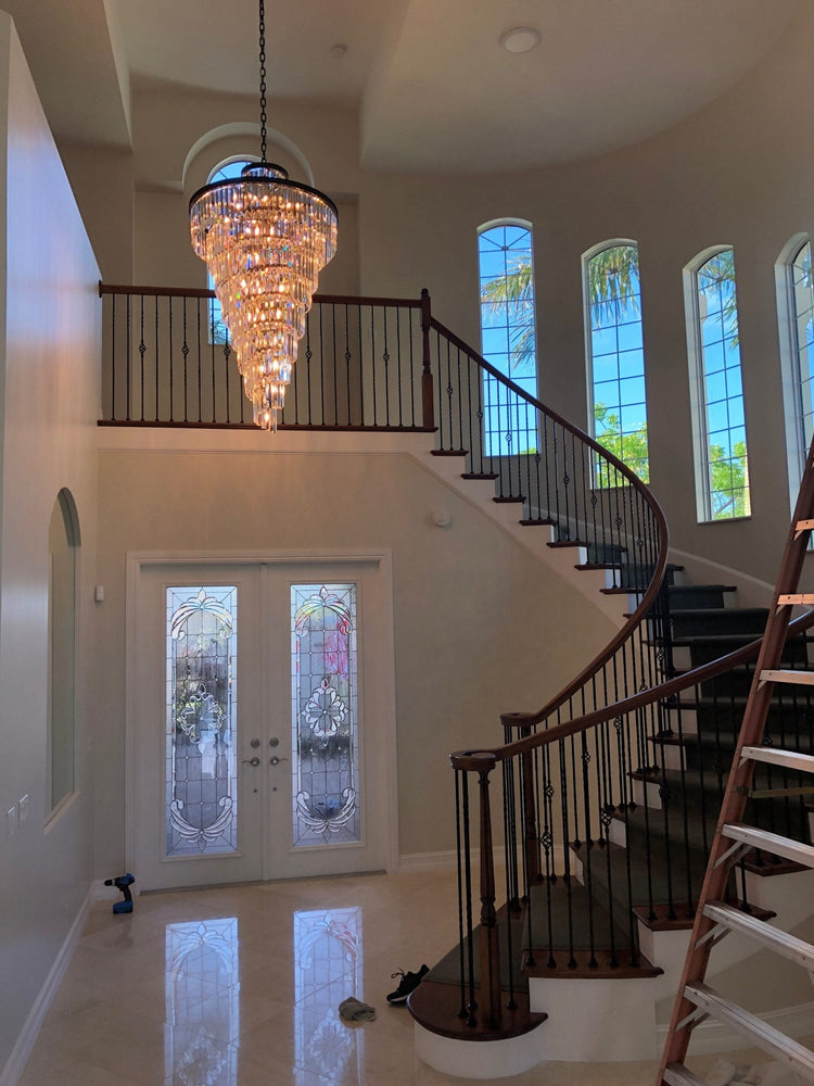 Odeon Spiral Tiered/ Layered Crystal Fringe Living Room Chandelier Light