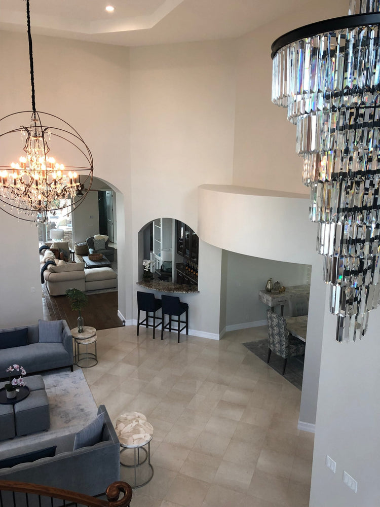 Odeon Spiral Tiered/ Layered Crystal Fringe Living Room Chandelier Light