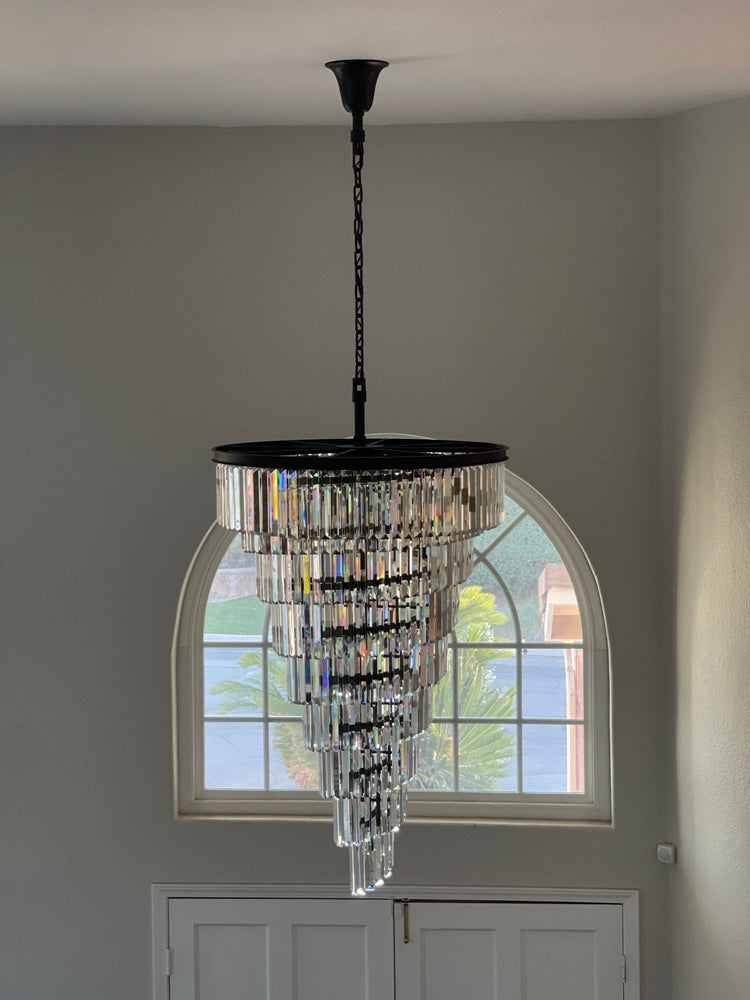 Odeon Spiral Tiered/ Layered Crystal Fringe Living Room Chandelier Light
