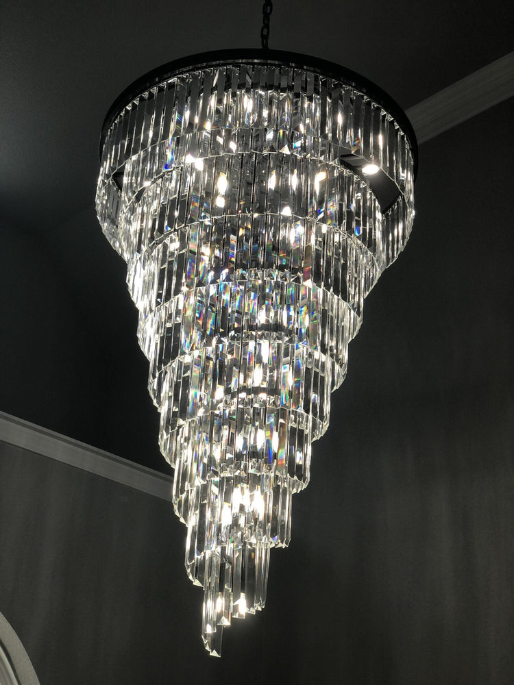 Odeon Spiral Tiered/ Layered Crystal Fringe Living Room Chandelier Light